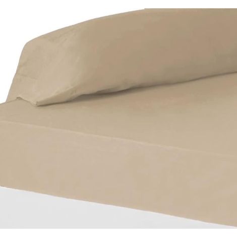 Drap-housse - JUANIO - 200x180x30 cm - Polyester-coton 52/48 - Beige - Bonnet 30 cm anti-acariens