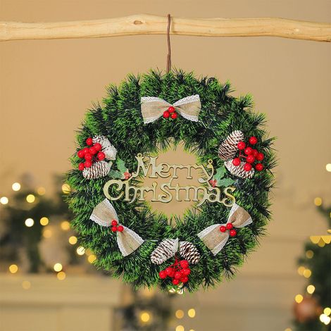 Guirlande De Noël - Couronne De Porte 42 Cm Avec Nœud Doré Boules Dorées Et Pommes De Pin - Décoration Intérieure Et Extérieure - 1 Pièce (1/5)