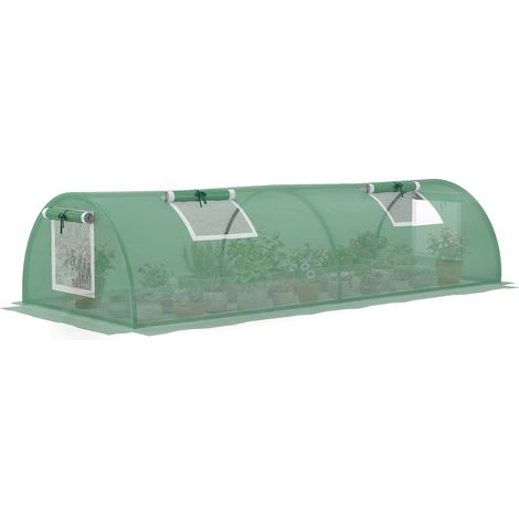 Outsunny Gewächshaus mit Rollfenster Runddach, winterfest Foliengewächshaus aus Stahl wasserabweisend Treibhaus für Balkon Tomatenhaus mit UV schutz 200x80x45cm Tomatengewächshaus für Gemüse, Grün