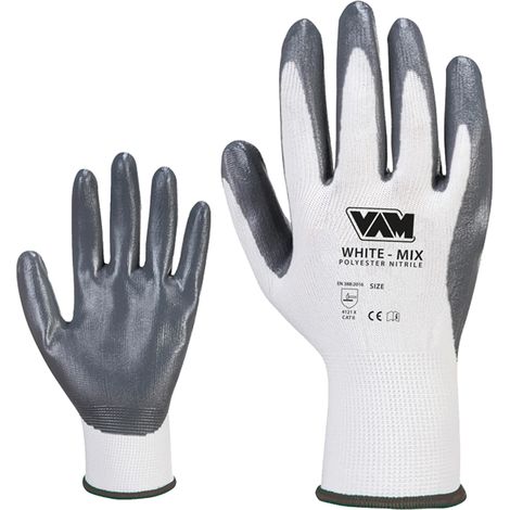 GUANTI DA LAVORO "WHITE MIX" POLIESTERE SPALMATO IN NITRILE 12 PAIA M-XXL MED, "XL"