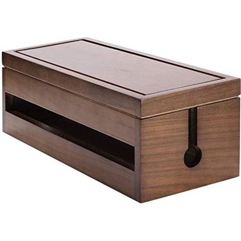 Boîte multiprise en bois massif marron, organiseur de câbles d'alimentation et de données (1/5)