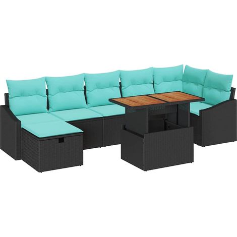 Garden Sofa Set with Cushion 8 pcs Black Poly Rattan vidaXL (1/5)