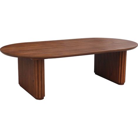 Oval Coffee Table in Rubberwood and Oak Veneer – Walnut Stain , L 122 x W 65 x H 35 cm – Gabrielle (1/5)