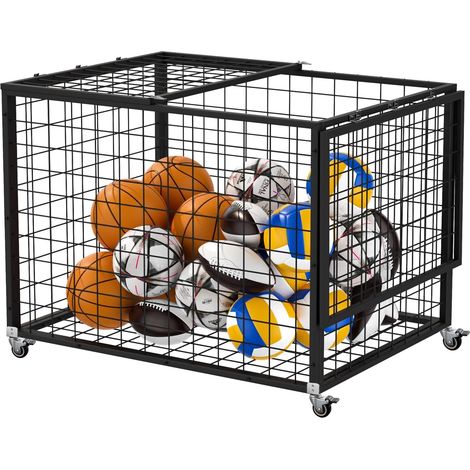Chariot de rangement à roulettes pour ballons de sport avec double couvercle, support de balles verrouillable avec roues pour gymnases, écoles, clubs, rangement intérieur et extérieur de (1/5)