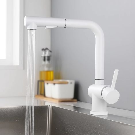 Robinet de cuisine extractible, mitigeur d'évier, robinet d'évier blanc à deux modes de jet (1/5)