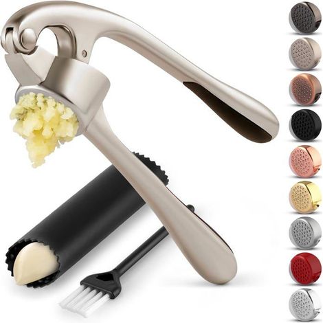 Presse-ail premium Zulay Kitchen - Comprend un éplucheur en silicone et une brosse de nettoyage - Ensemble de 3 outils de hachage (1/5)