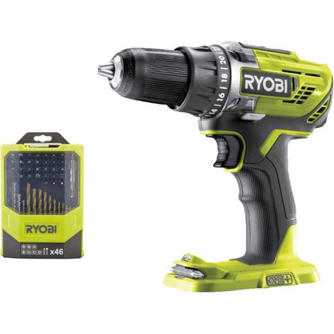 Pack RYOBI - Perceuse-visseuse R18DD3-0 - 18V One+ sans batterie ni chargeur - Coffret 46 accessoires mixtes RAK46MIX