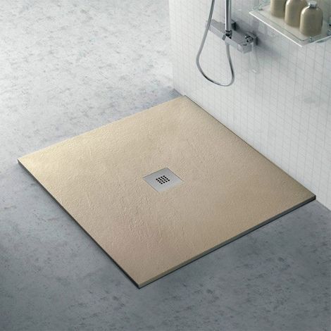 Piatto doccia filo pavimento Karen 100x100 in resina pietra tortora (1/5)
