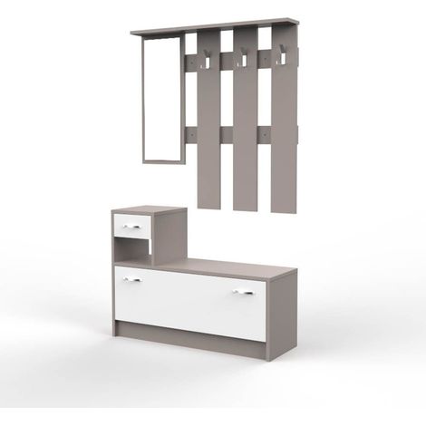 Mobile Ingresso Scarpiera Appendiabiti e Specchio 100x180x30 cm in MDF Rudolf Bianco (1/4)