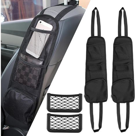 Organisateur de Siège Auto Latéral, 4 Pièces Organiseur de Voiture Noir, Organisateur Latéral de Siège Poche de Rangement Universelle Filet Organisateur pour Camion Van SUV (1/5)