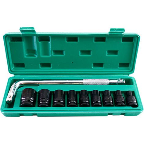 Douille à chocs profonde 1/2 pouce 40mm, jeu de 10 douilles hexagonales 6 pans métriques 8-24mm, acier au carbone, avec clé et coffret de rangement (1/2)