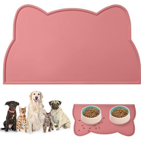 Tapis Gamelle Chien et Chat, 45 25cm Forme de tête de Chat Mignon Tapis Antiderapant Dessous Gamelles pour Animaux, Tapis d Alimentation Imperméable Silicone, pour Chats et Chiens(Rose) (1/5)
