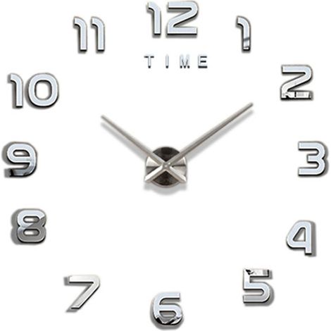 Grande horloge murale silencieuse avec chiffres 3D, chiffres décoratifs simples et à la mode pour le salon