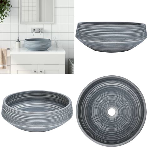 Vasque à poser gris rond Φ41x14 cm céramique - Lavabo Design - Lavabo Céramique - Lavabo Suspendu - Évier Salle De Bain - Meuble Salle De Bain - Home & Living