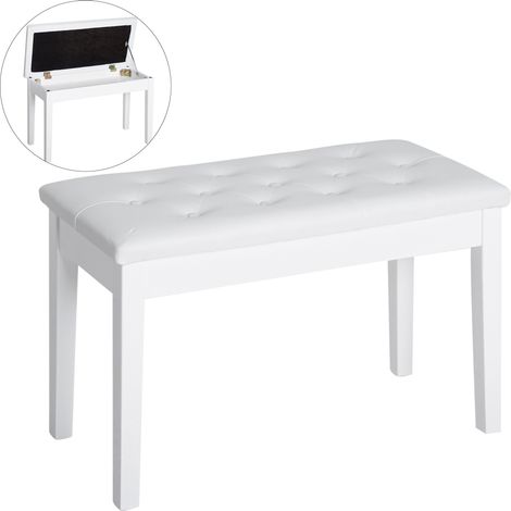 HOMCOM banco de piano con almacenamiento, banqueta de piano con asiento de cuero sintético, patas de madera, carga máxima 200 kg, 76x36x50 cm, blanco