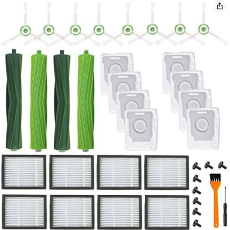Accessoires pour iRobot Roomba i7/i7+/i3/i8 et Braava E5/E6 - Kit Complet avec Brosse Latérale, Brosse Principale, Filtres et Sacs à Poussière de Rechange (1/4)