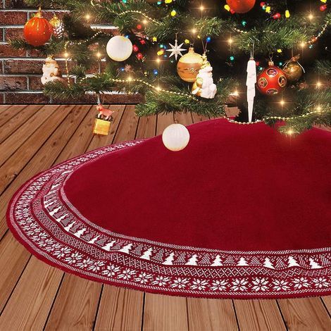 Christmas Tree Skirt, 90cm Knitted Christmas Tree Skirt with Snowflake, Rustic Holiday Decorations, Foot Cover (1/5)