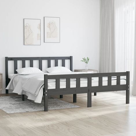 Cadre de lit sans matelas gris bois massif 140x190 cm (1/5)