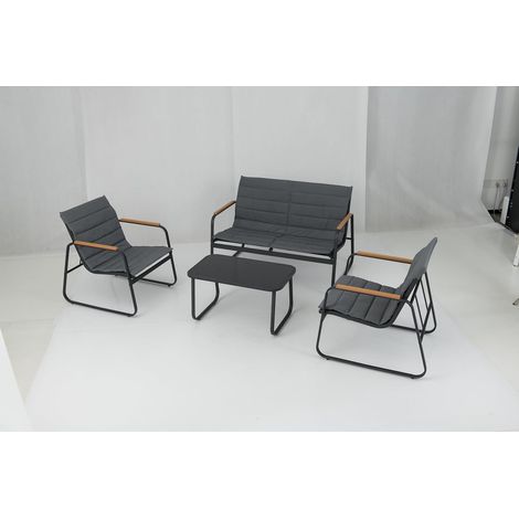 COSTWAY Set di Mobili da Esterno 4 Pezzi, Set da Conversazione per Patio con Cuscini e Tavolino da Caffè in Vetro Temperato, Sedie da Giardino per Veranda, Balcone, Giardino e Cortile