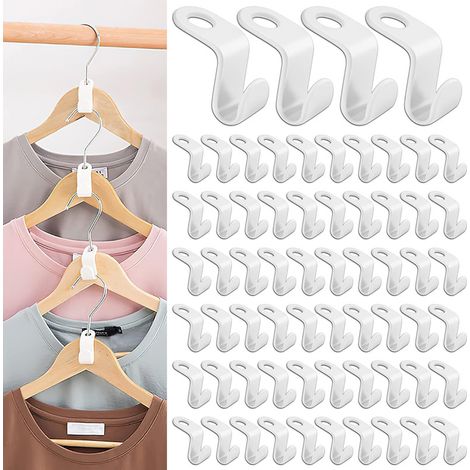 64 Pièces Crochet Gain de Place pour Cintre, 5,5 x 2 cm Crochet pour Cintre Crochet de Connexion de Cintre Connecteurs de Cintre pour Porte Cravates Organisateur de Garde Robe (Blanc)