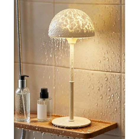 Wasserdichte Duschleuchte mit 7-farbigem Ozeanwellenprojektor – Wiederaufladbare, kabellose Beleuchtung mit Touch-Bedienung und Fernbedienung, ideal für Dusche oder Badewanne.