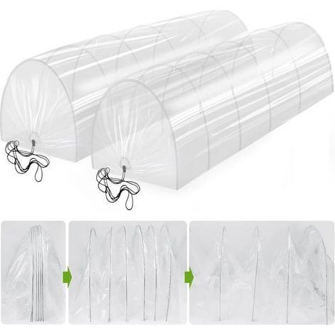 Lot de 2 serres tunnel 2 en 1,300 x 45 cm, mini serres, tunnel de jardin avec arceaux, protection contre les insectes, film pour canal de plantation (1/5)