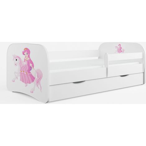 Lit enfant princesse à cheval avec sommiers et barrière de sécurité amovible Drimy-70x140 (1/5)