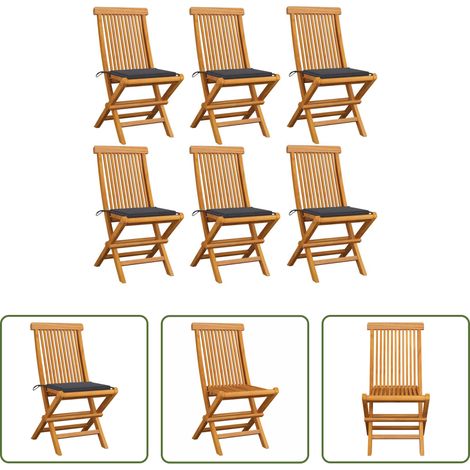 Chaise de jardin en bois - Chaises de jardin et coussins anthracite lot de 6 Bois de teck (1/5)