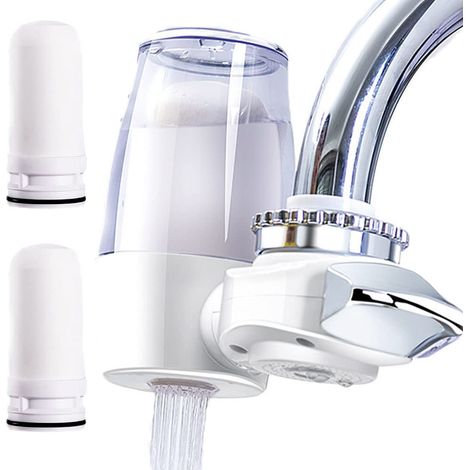 Filtre Eau Robinet,Filtre Robinet Cuisine,Filtre Anti Calcaire Robinet,Eau Purifiée de Grade 8,avec 2 éléments filtrants,Corps transparent,Convient à la plupart des types de robinets (1/5)