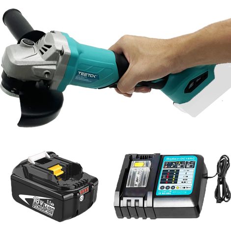 Stichsäge,Hochleistungs-125-mm-Akku-Winkelschleifer, bürstenlos, Schleifmaschine, Schleifmaschine, Ersatz für Makita 18 V + 5,5 A Li-Ionen-Akku + Ladegerät DC18RC