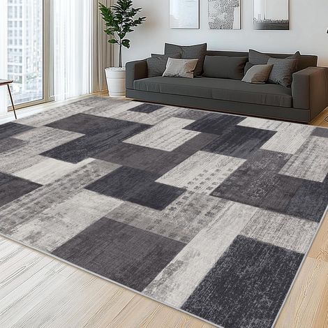 Grand tapis de salon patchwork anthracite 200 x 230 cm (1/5)