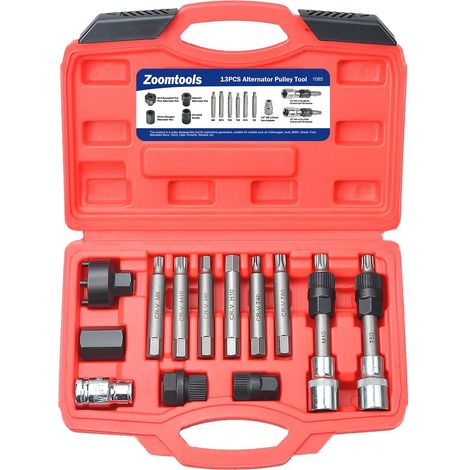 Kit d'outils de retrait de poulie d'alternateur, outil de retrait de poulie d'alternateur, outils d'extraction de découplage de poulie de voiture 13 pièces (1/5)