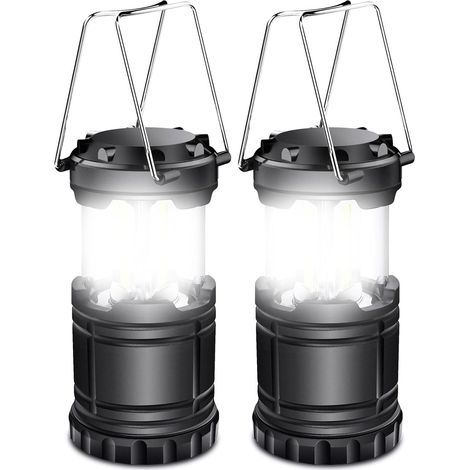 Tragbare Solar-Campinglaterne mit 25 W und Metallgriff, ideal für Camping, Wandern, Angeln, Höhlen usw., 2er-Pack, Schwarz (KJ-1286)
