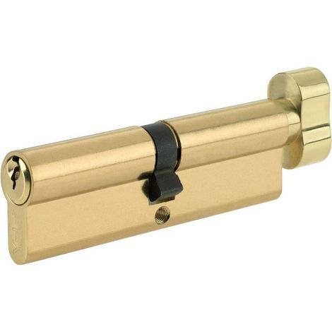 Serrure à cylindre européenne en laiton de 80 mm, barillet, bouton rotatif avec 2 clés standard, anti-crochetage, antichoc et anti-perage, haute sécurité pour portes en PVC, bois et composite. (1/4)