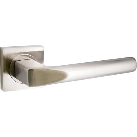 domino Türgriff ohne Schlossrosette quadratischen Rosetten Türklinke für Zimmertür, Bürotür Türbeschläge aus Aluminium Nickel Türdrückergarnitur CONO-QR M9 (1/5)