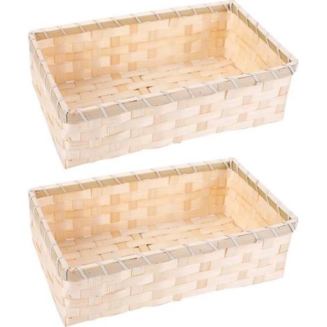 Panier Bambou - 26 x 16 x 10 cm - Organisateur Maison Bureau - Panier Cadeau Écologique - Lot de 2 (1/4)