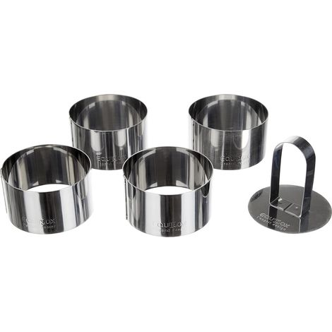 Lot de 4 Emporte-pièce, Diamètre 8 cm, Hauteur 4,5 cm, Acier inoxydable, Poussoir inclus, Cuisine