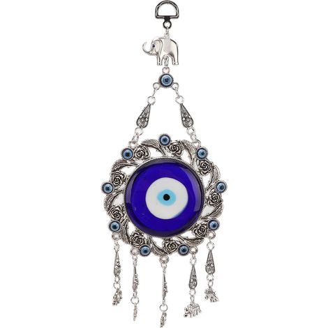 Pendentif mural Œil Bleu orné de fleurs ajourées, décoration turque chanceuse pour maison ou bureau - Éléphant
