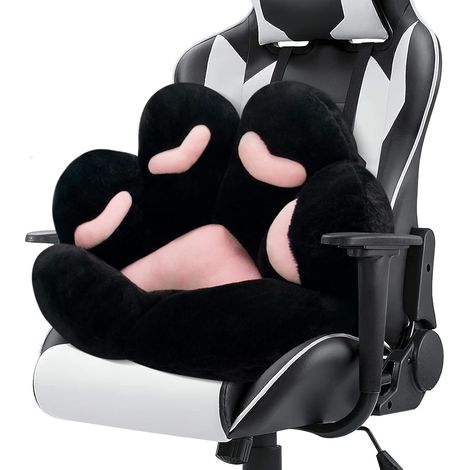 Coussin de Chaise en Peluche Confortable en Forme de Patte de Chat pour Chaise de Gamer 71,1 x 61 cm - Joli siège Kawaii pour Fille, employée, Salle à Manger, Chambre à Coucher, Noir