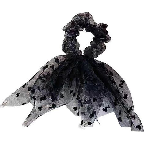 Elegantes Haartuch mit Polka-Dots, Haargummi mit Herzspitze, langes Haarband, schickes und romantisches Accessoire für Damen. (1/4)