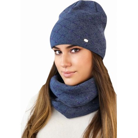 Conjunto de diamantes con gorro y bufanda de algodón, azul marino (1/2)