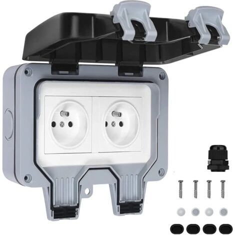Prise Étanche Double Prise Electrique Extérieure IP66 Étanche Prise Murale 16A (1/5)
