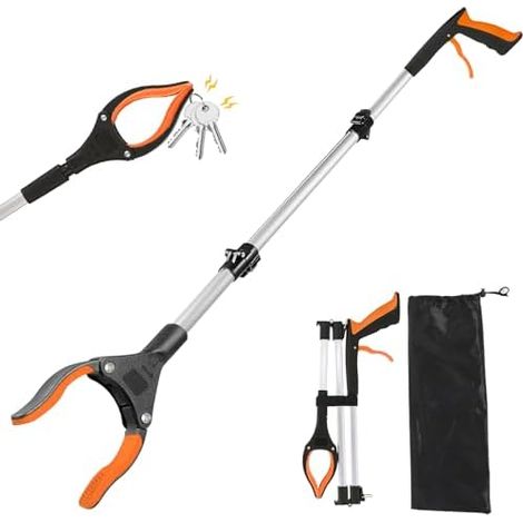 Pince de préhension pour personnes âgées - 109 cm Pliable Avec bras magnétique Tête rotative à 360° En aluminium Longue pince ordures/lancer Orange (1/5)