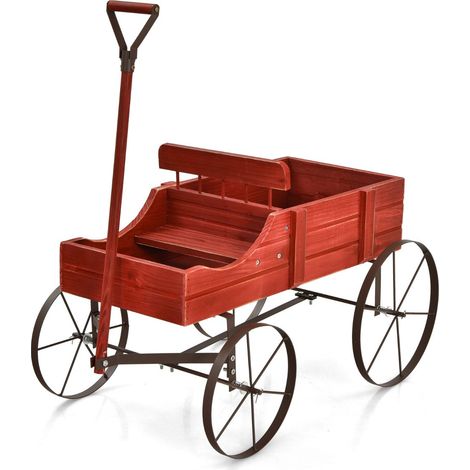 Carriola decorativa da giardino 62 x 34 x 60 cm con 2 scomparti rustici in legno rosso 200020141