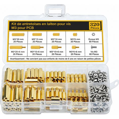 Coffret 320 Pièces Entretoises M3 Carte Mère en Laiton Hexagonales Vis Écrous ISO4032 14,8 × 10,3 × 1,7 cm 333 g – Livraison gratuite (1/5)