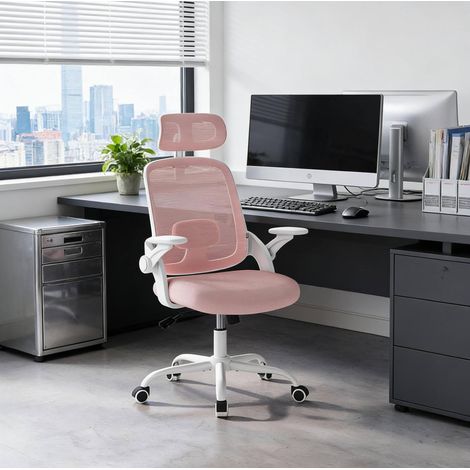 Silla de oficina ergonómica de metal rosa 63,5x47x109,5-117,5 cm ajustable FloraGrace (1/5)