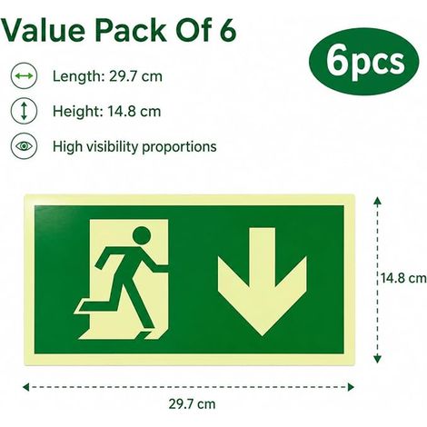Emergency Exit Signs Photoluminescent Evacuation Sticker with Low Arrows Photoluminescent Safety Signs for Public Areas