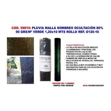 MIBRICOTIENDA pluvia malla sombreo-ocultacion 90g-m2 verde 1,20x10 mt roll