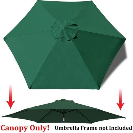 Couverture d'auvent de parasol d'extéri à 6 nervures de 9,8 pieds, dessus de couverture de remplacement, vert (housse uniquement) (1/5)