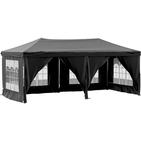 Tente de réception pliable avec parois Noir 3x6 m